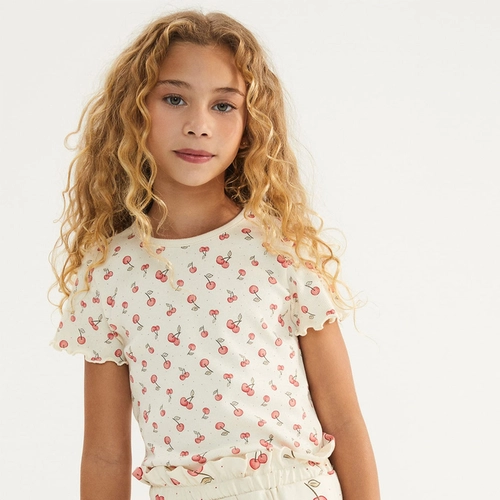 BLUSA INFANTIL MENINA MANGA CURTA EM RIBANA ESTAMPADA 5D1M