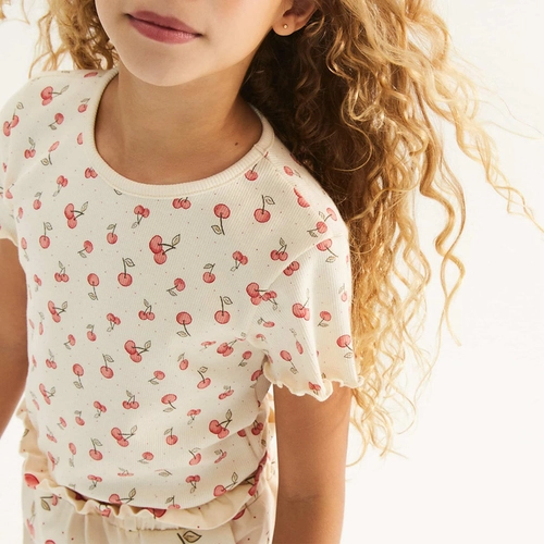 BLUSA INFANTIL MENINA MANGA CURTA EM RIBANA ESTAMPADA 5D1M