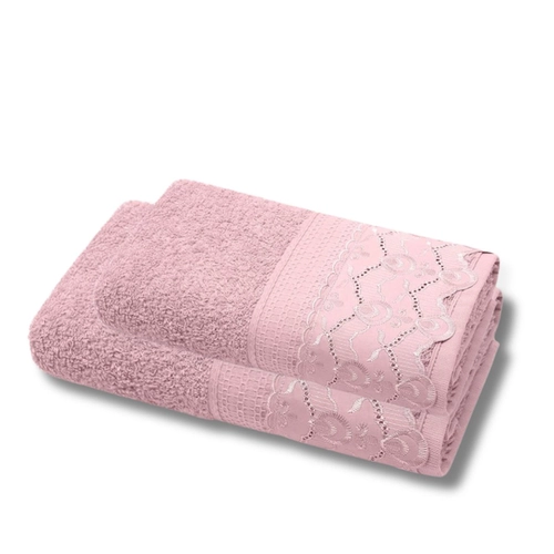 JOGO DE TOALHA MELODY COM RENDA ELEN COM 2 PEÇAS DUSTY ROSE