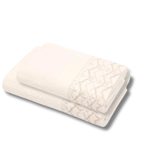 JOGO DE TOALHA MELODY COM RENDA ELEN COM 2 PEÇAS MARFIM