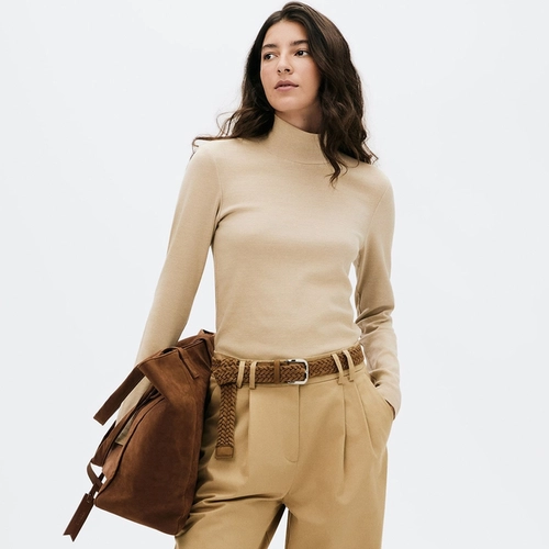 BLUSA FEMININA MANGA LONGA GOLA ALTA EM RIBANA 4H50