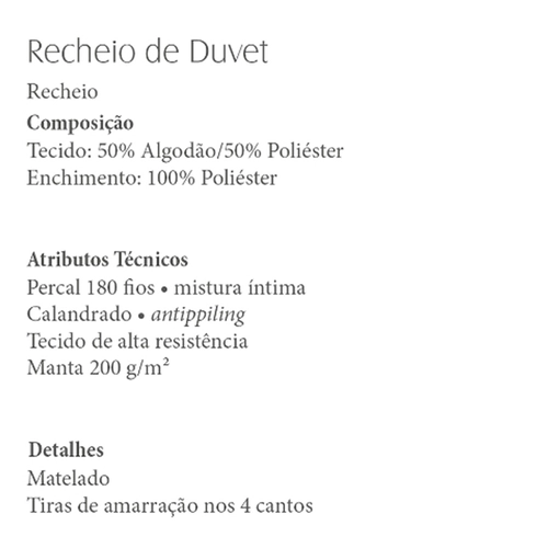 RECHEIO PARA DUVET 180 FIOS NATURALLE