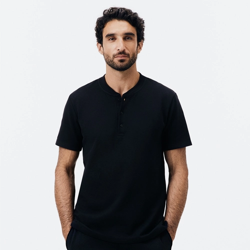 CAMISETA BASICA HENLEY MASCULINA TEXTURIZADA 4FXQ