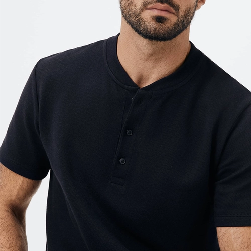 CAMISETA BASICA HENLEY MASCULINA TEXTURIZADA 4FXQ