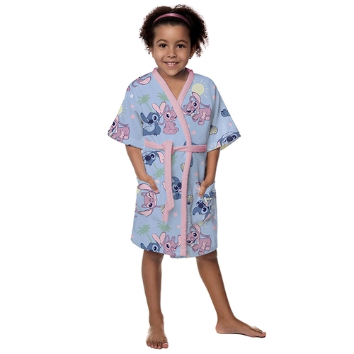 ROUPAO AVELUDADO INFANTIL QUIMONO ESTAMPADO STITCH