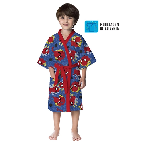 ROUPAO AVELUDADO INFANTIL QUIMONO ESTAMPADO SPIDER