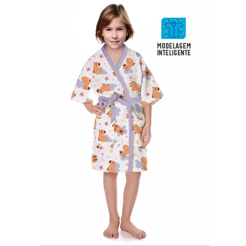 ROUPAO FELPUDO INFANTIL QUIMONO ESTAMPADO CAPY HAPPY