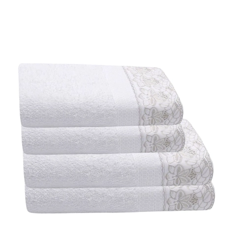 JOGO DE TOALHA 4 PECAS TOALHA MELODY COM RENDA CASSIA BRANCO