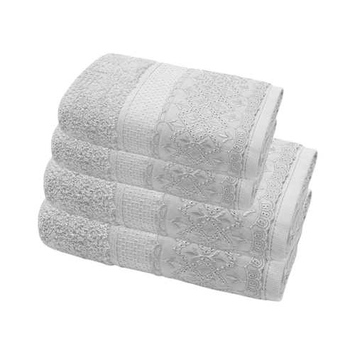 JOGO DE TOALHA 4 PECAS TOALHA MELODY COM RENDA NICE PRATA