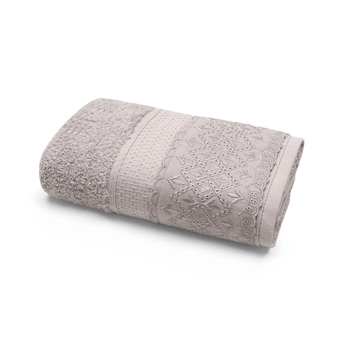 JOGO DE TOALHA 4 PECAS TOALHA MELODY COM RENDA NICE BEGE