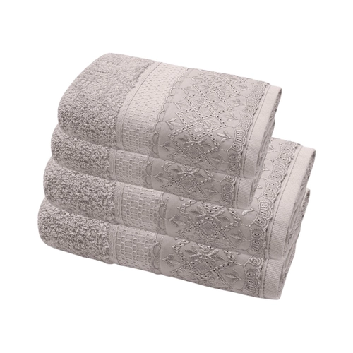 JOGO DE TOALHA 4 PECAS TOALHA MELODY COM RENDA NICE BEGE