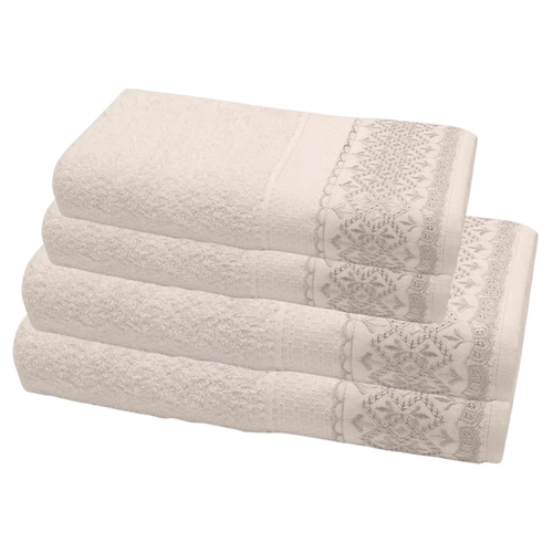 JOGO DE TOALHA 4 PECAS TOALHA MELODY COM RENDA NICE PEROLA