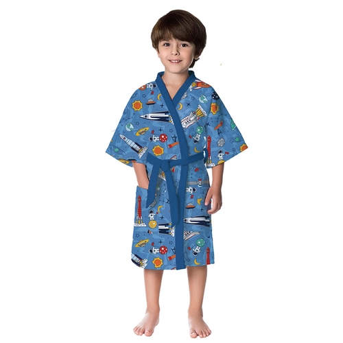 ROUPAO AVELUDADO INFANTIL QUIMONO ESTAMPADO ESPACIAL