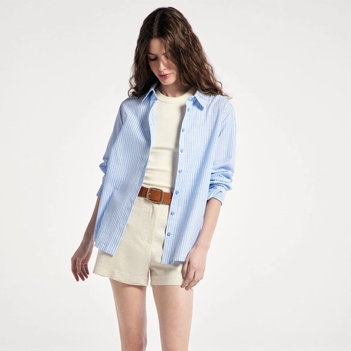 CAMISA FEMININA MANGA LONGA EM TRICOLINE FIO TINTO K6M7