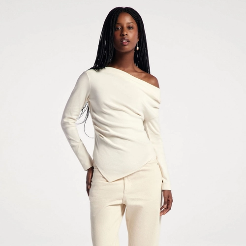 BLUSA FEMININA MANGA LONGA ASSIMETRICA EM MALHA PREMIUM 4H8N