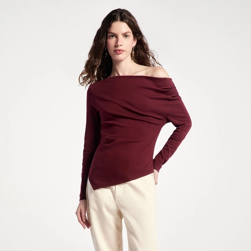 BLUSA FEMININA MANGA LONGA ASSIMETRICA EM MALHA PREMIUM 4H8N