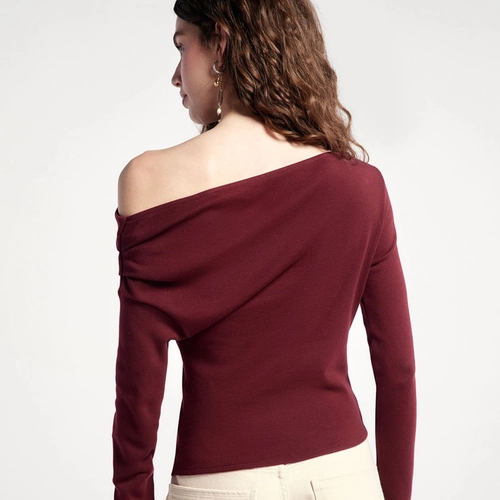 BLUSA FEMININA MANGA LONGA ASSIMETRICA EM MALHA PREMIUM 4H8N