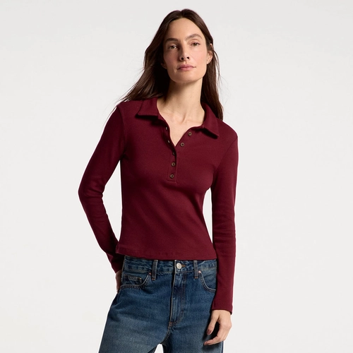 CAMISA POLO FEMININA MANGA LONGA EM RIBANA ULTRA SOFT 4HA4