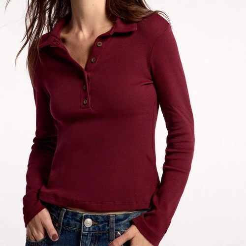 CAMISA POLO FEMININA MANGA LONGA EM RIBANA ULTRA SOFT 4HA4