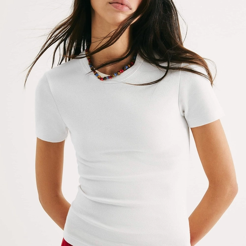 BLUSA FEMININA MANGA CURTA SLIM EM RIBANA 4H31